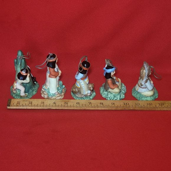 Vintage Native American Indian Figurines Bell Ornaments Set of 5 - Picture 10 of 12